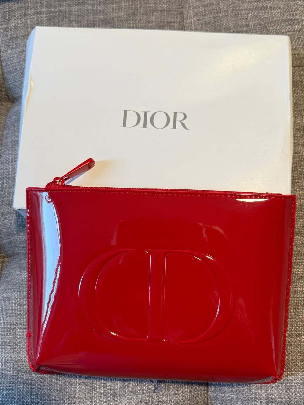 Christian Dior Red Patent Cosmetic Pouch Clutch CD Logo